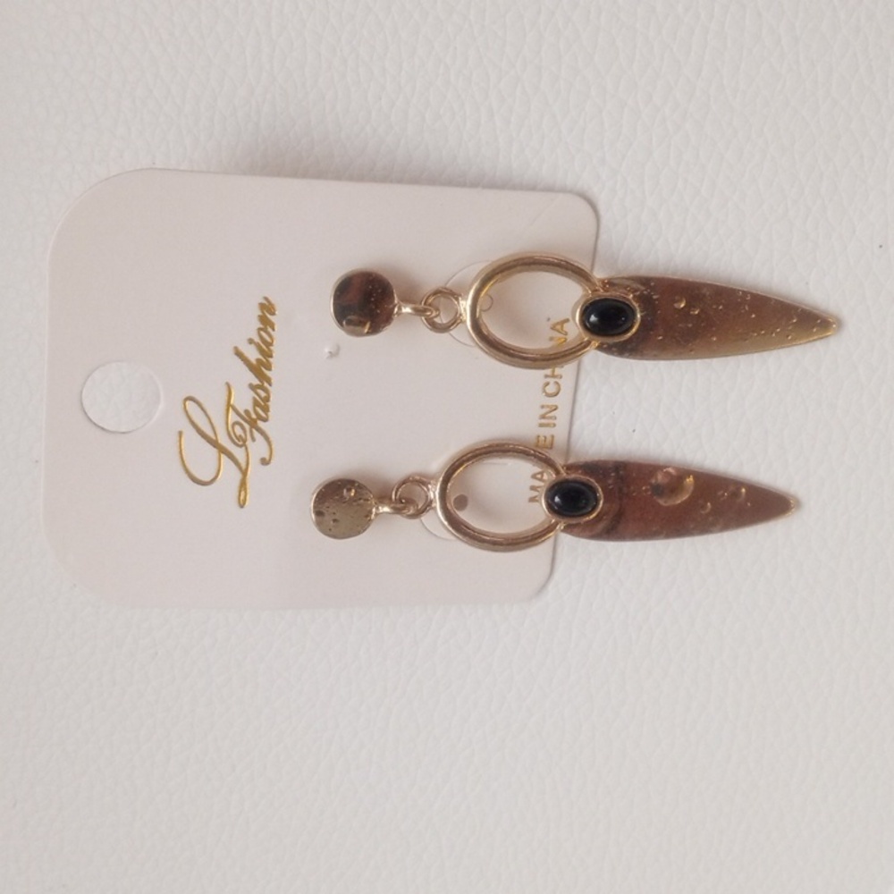 Stylish Edgy Gold Earrings With Black Stone Bead